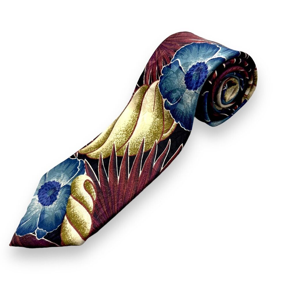 Je Suis Mens 100% Silk Dress Tie Made in USA Floral Seashell Print 56"‎ 3 3/4"